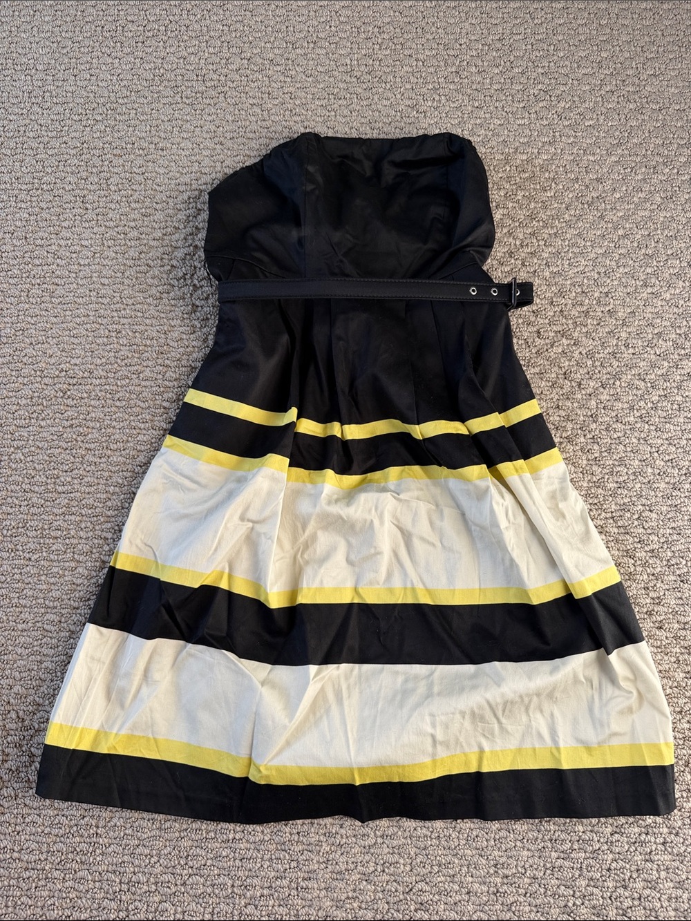 The Limited Strapless Black, White & Yellow Stripe Dress